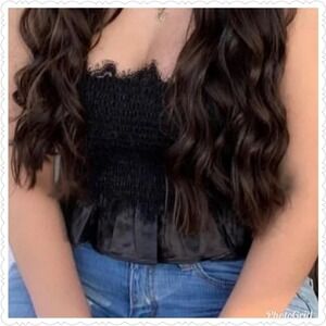 Rehab White Smocked Tube Top Lace Trim Ruffle Hem Sleeveless Crop Top